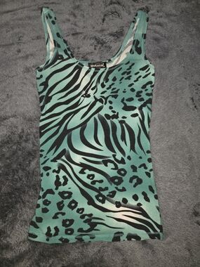 Wet Seal Teal and Black Animal-Print Tank
